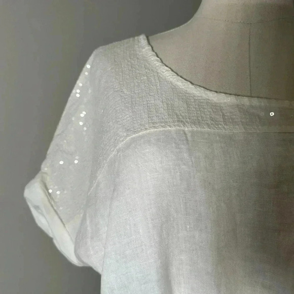 Italian linen Lungo L’arno boho glam shabby chic white dress with sequin details - Picture 3 of 8